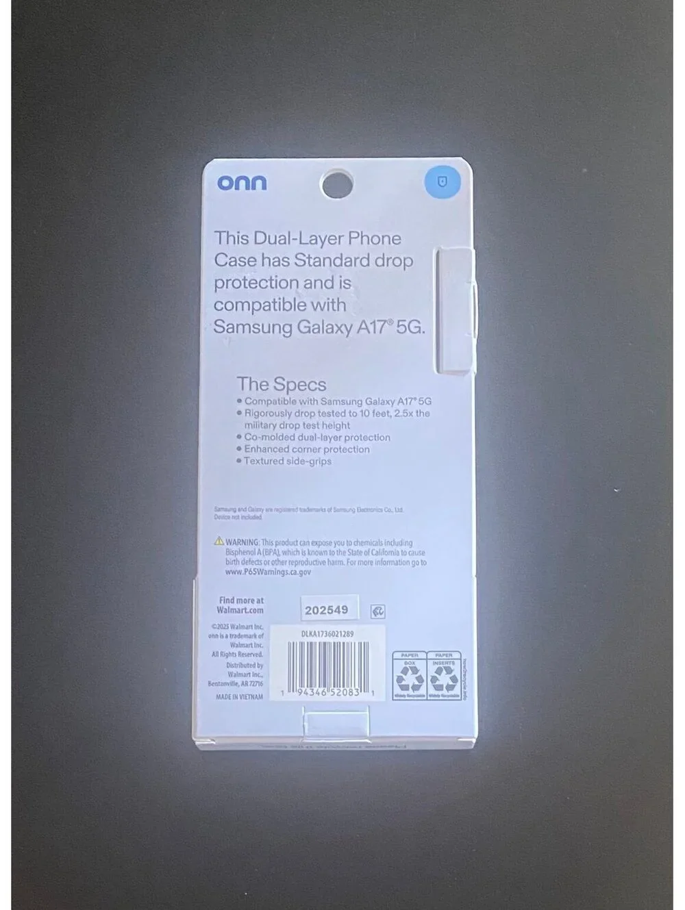 Onn Dual-Layer Case for Samsung Galaxy A17 5G Black/Clear
